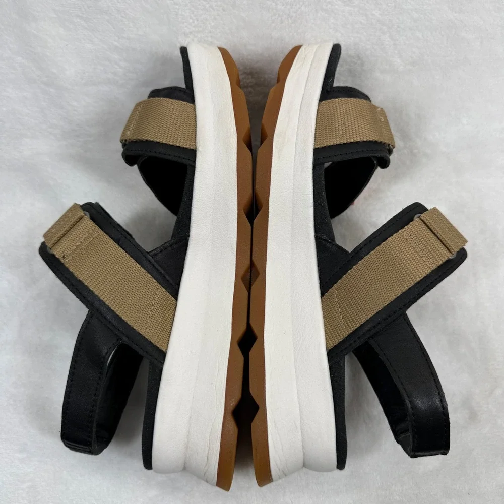 Hush Puppies Brite Jute Black Tan Platform Sporty Sandals‎ HW06698-002 Womens 8